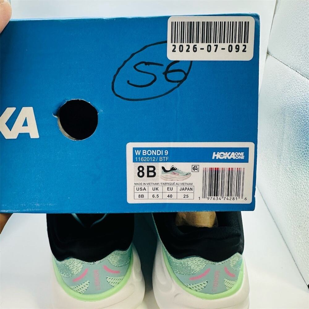 HOKA Bondi 9 Women's Running Shoes Sea Glass Green Pink Logo Size 8B - Picture 9 of 9